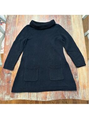 Field Flower Anthropologie Black Chunky Knit Cowl Neck Tunic Sweater Pockets M